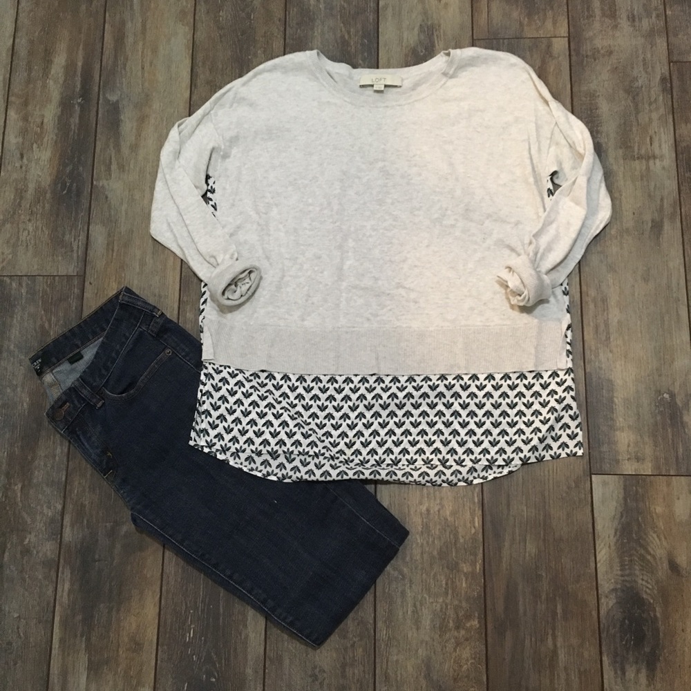 LOFT gray mixed media sweater size XS